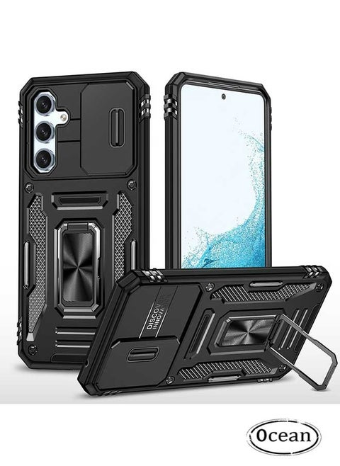 Samsung Galaxy A14 5G Case, 360 ° Rotating Finger Ring Hardware Bracket, Trendy Sliding Window Design, Support for Car Magnetic Suction,  Heavy Duty Shockproof Protective Case for Galaxy A14 5G  Black