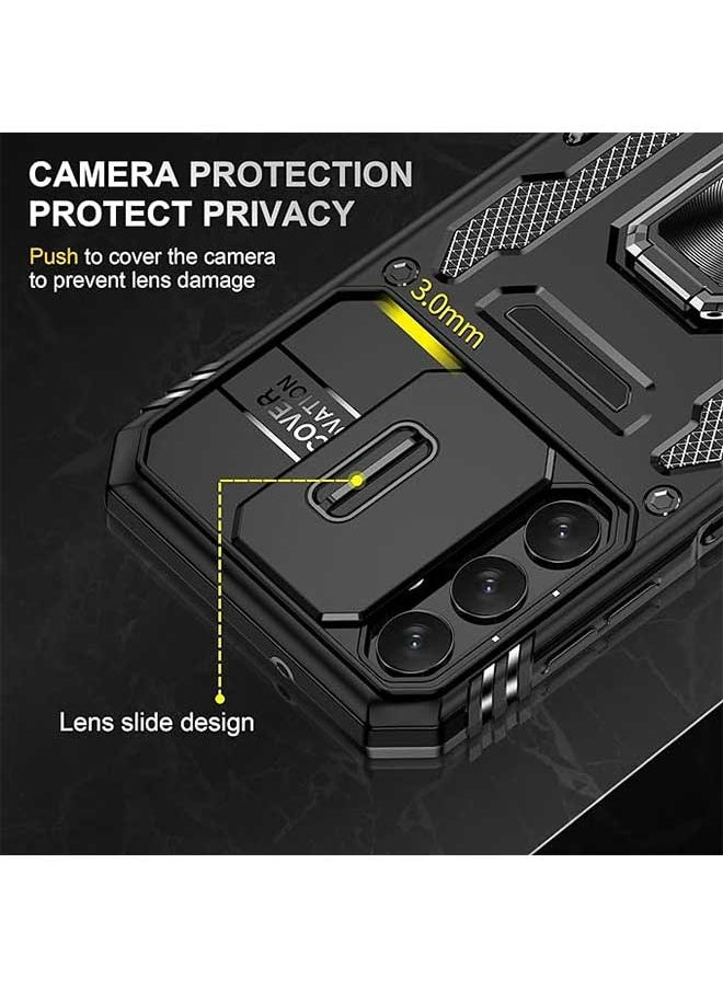Samsung Galaxy A14 5G Case, 360 ° Rotating Finger Ring Hardware Bracket, Trendy Sliding Window Design, Support for Car Magnetic Suction,  Heavy Duty Shockproof Protective Case for Galaxy A14 5G  Black