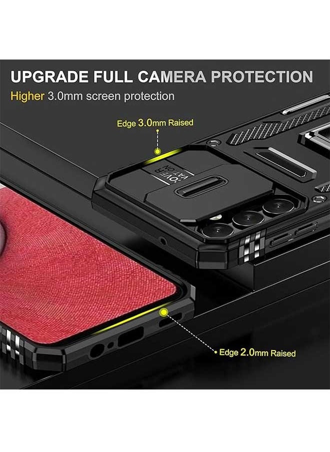 Samsung Galaxy A14 5G Case, 360 ° Rotating Finger Ring Hardware Bracket, Trendy Sliding Window Design, Support for Car Magnetic Suction,  Heavy Duty Shockproof Protective Case for Galaxy A14 5G  Black