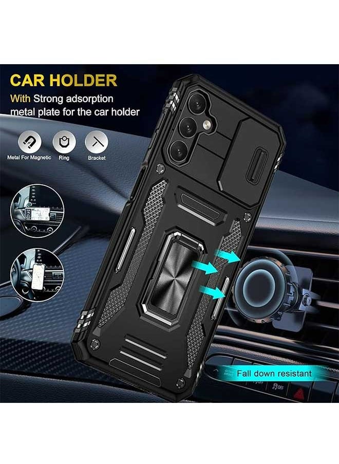 Samsung Galaxy A14 5G Case, 360 ° Rotating Finger Ring Hardware Bracket, Trendy Sliding Window Design, Support for Car Magnetic Suction,  Heavy Duty Shockproof Protective Case for Galaxy A14 5G  Black