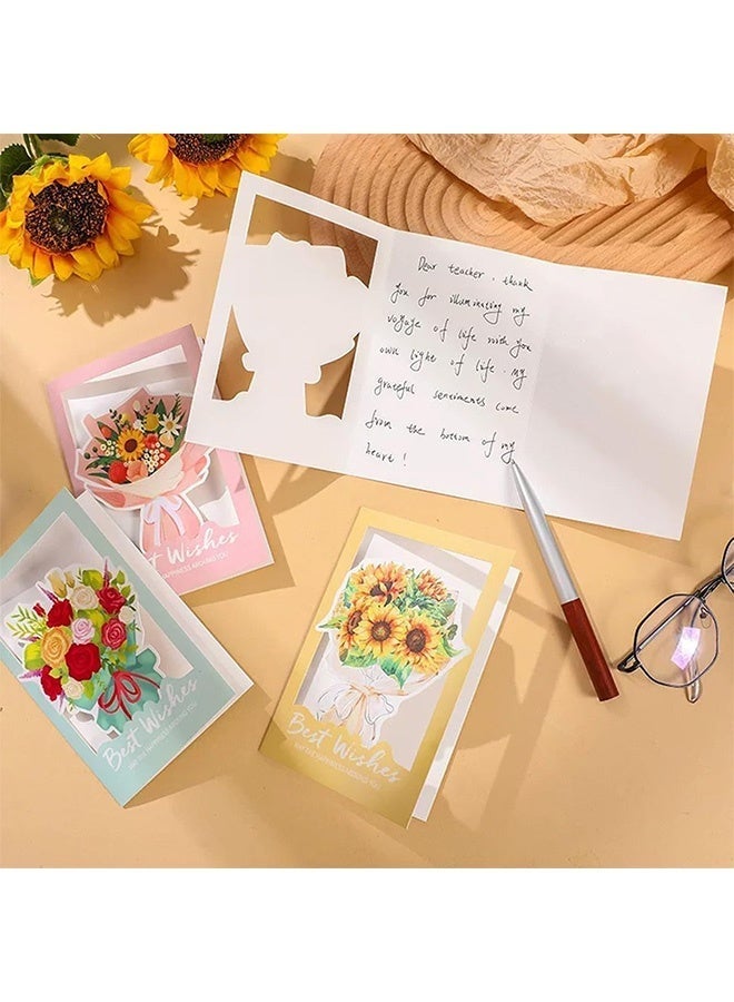 Quantum 8 PCS Floral Blank Cards and Envelopes, Blank Note Cards with envelopes, Three-fold Design Greeting Cards for All Occasion - Image 3
