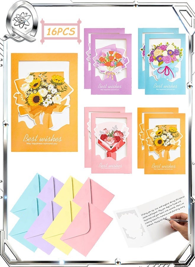 Quantum 8 PCS Floral Blank Cards and Envelopes, Blank Note Cards with envelopes, Three-fold Design Greeting Cards for All Occasion - Image 1