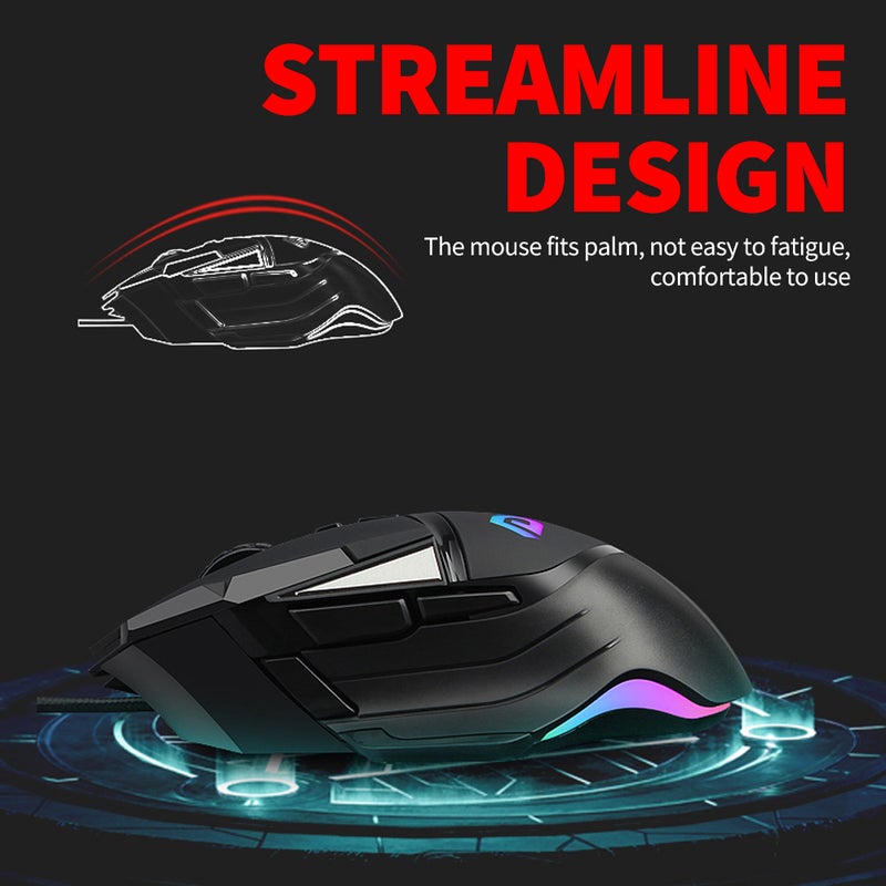 DM502 Wired Gaming Ergonomic Mice with Optical Engine Maximum 7200DPI 8 Programmable Buttons Colorful RGB Light Effect - Image 4