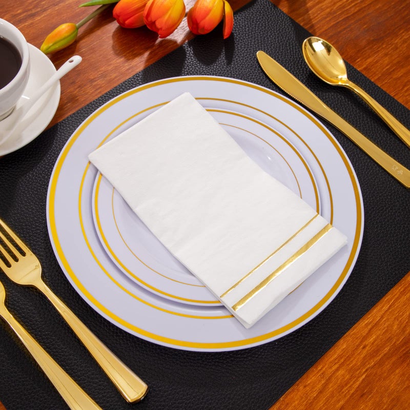 BUCLA 100-Count 3-Ply Disposable Napkins - Gold Paper Napkins Disposable Premium Quality - Thanksgiving Napkins/Dinner Napkins Disposable Soft, Absorbent for parties, weddings, Kitchen - Image 4