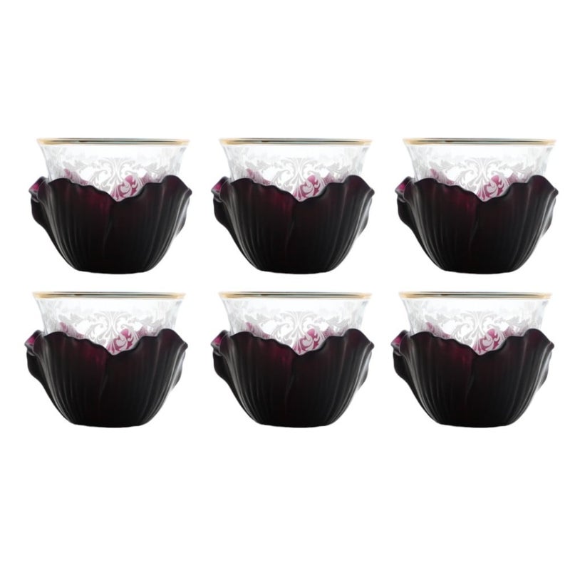 Soleter Dark Purple Acrylic Lotus Coffee Cup Set 6-Piece – Clear Patterned Glass Inner Cups, Premium Home & Party Tableware, Elegant Floral Design - Image 2