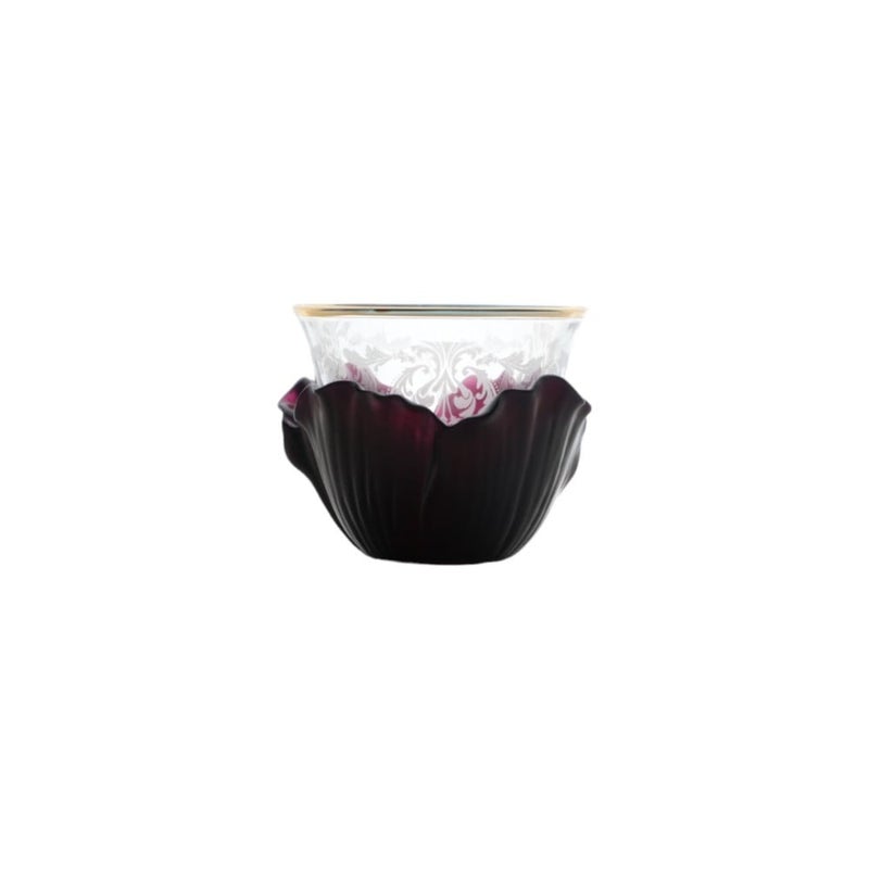 Soleter Dark Purple Acrylic Lotus Coffee Cup Set 6-Piece – Clear Patterned Glass Inner Cups, Premium Home & Party Tableware, Elegant Floral Design - Image 1