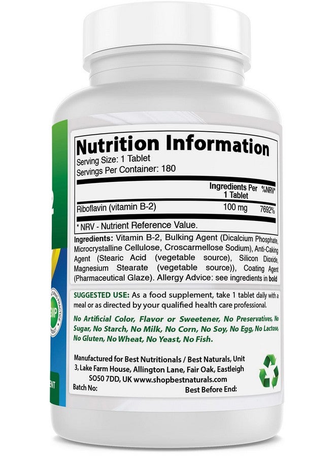 Best Naturals Vitamin B2 (Riboflavin) 100 mg 180 Tablets - Premium Formula - 3rd Party Lab Tested - Image 2
