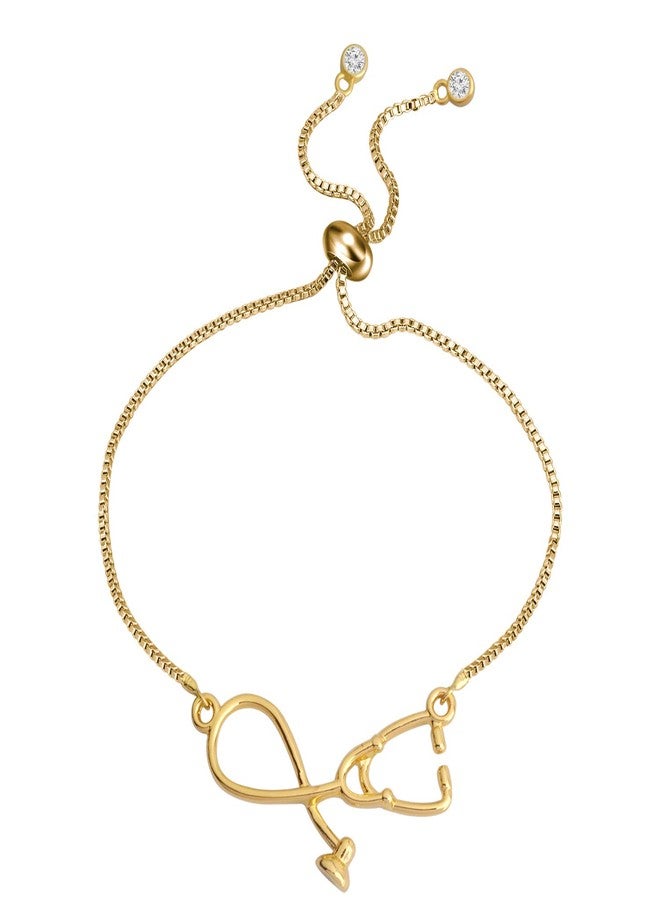 MYOSPARK Stethoscope Adjustable Chain Bracelet Medical Jewelry Gift for Doctor Nurse Medical Student (Stethoscope Bracelet Gold) - Image 1