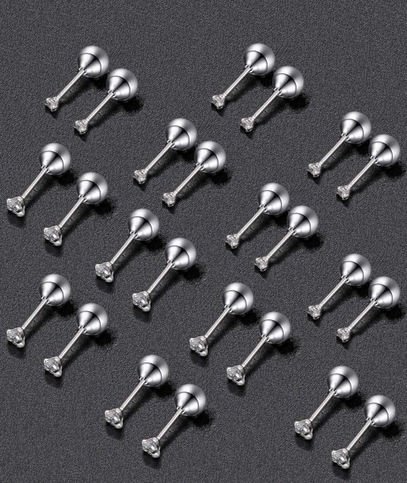 Tornito 12 Pairs Tiny Stud Earrings Stainless Steel Round Cubic Zirconia Barbell Stud Earrings Set For Men Women Screw Flat Back Earrings 2MM-3MM 20G - Image 5