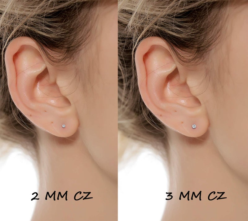 Tornito 12 Pairs Tiny Stud Earrings Stainless Steel Round Cubic Zirconia Barbell Stud Earrings Set For Men Women Screw Flat Back Earrings 2MM-3MM 20G - Image 3