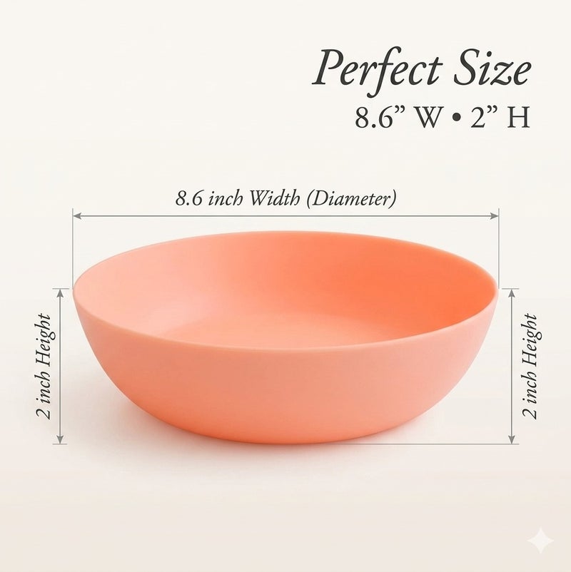 TarHong 8.6 Inch Polypropylene Low Bowls Set of 4, 49 oz Shatter-Resistant Microwave Dishwasher Safe Dinnerware, Wide Shallow Pasta Salad Cereal Bowls, Stackable Indoor Outdoor Assorted Colors - Image 3