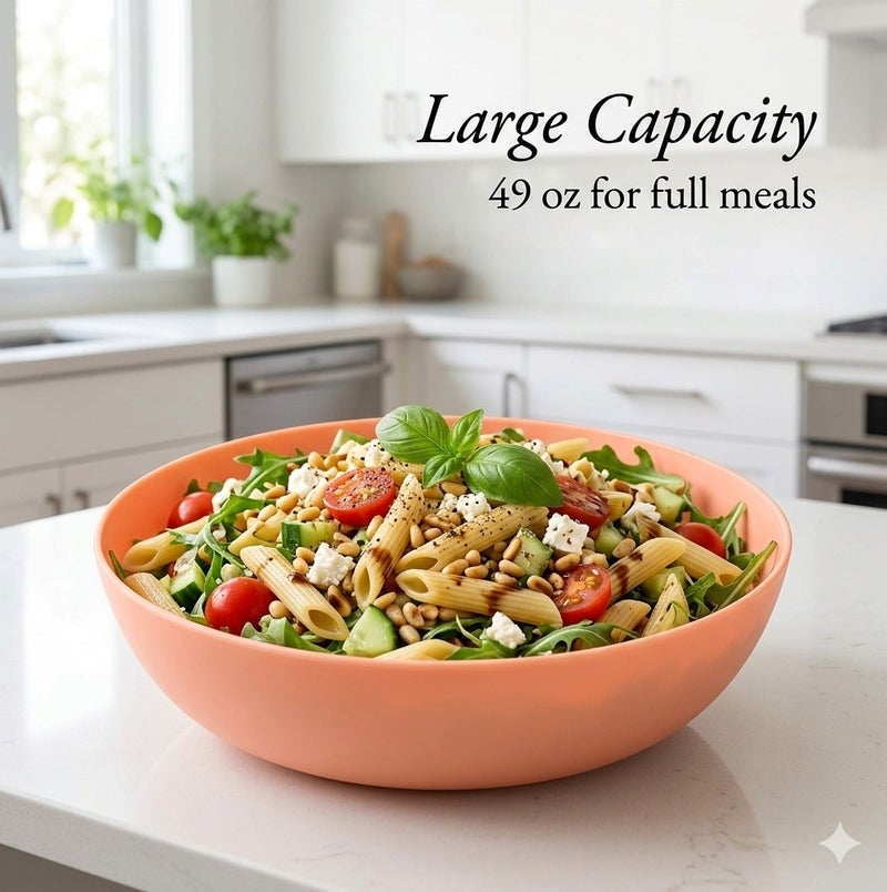TarHong 8.6 Inch Polypropylene Low Bowls Set of 4, 49 oz Shatter-Resistant Microwave Dishwasher Safe Dinnerware, Wide Shallow Pasta Salad Cereal Bowls, Stackable Indoor Outdoor Assorted Colors - Image 4
