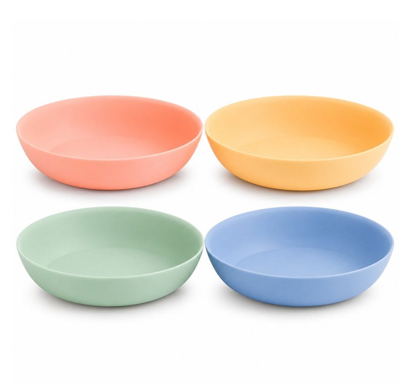 TarHong 8.6 Inch Polypropylene Low Bowls Set of 4, 49 oz Shatter-Resistant Microwave Dishwasher Safe Dinnerware, Wide Shallow Pasta Salad Cereal Bowls, Stackable Indoor Outdoor Assorted Colors - Image 1