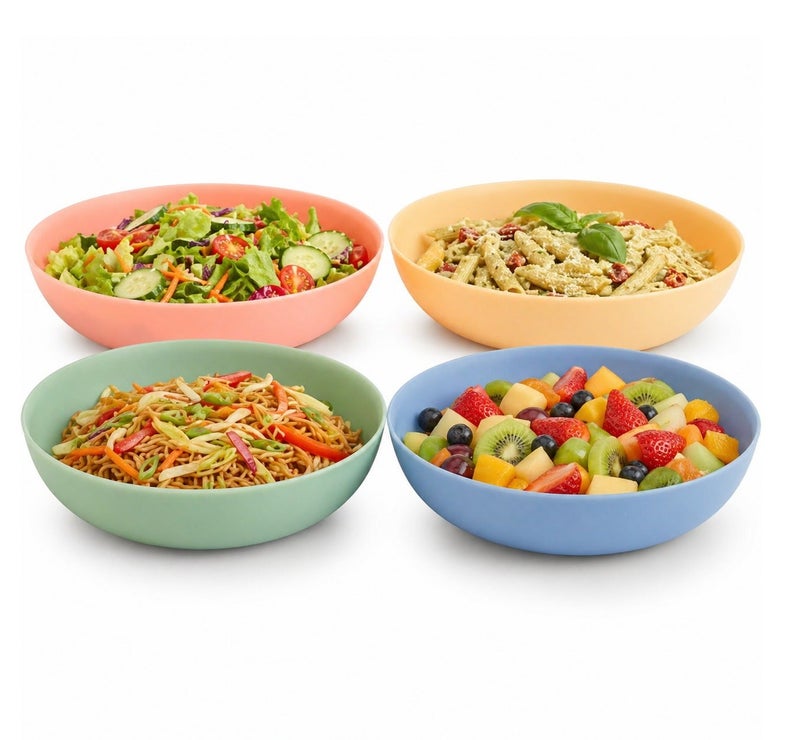TarHong 8.6 Inch Polypropylene Low Bowls Set of 4, 49 oz Shatter-Resistant Microwave Dishwasher Safe Dinnerware, Wide Shallow Pasta Salad Cereal Bowls, Stackable Indoor Outdoor Assorted Colors - Image 2