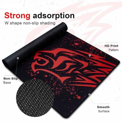 KRESHU Leopard Non-Slip Rubber Base Mouse Mat 700 * 300 * 2mm Large Size Table Mat Stitched Edge Mousepad Gaming Mat Desk Mat Suitable for PC, Computer, Laptop (Red Leopard, 1-Pcs) - Image 2