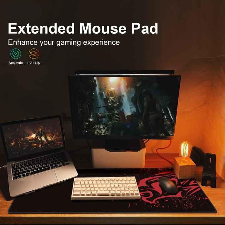 KRESHU Leopard Non-Slip Rubber Base Mouse Mat 700 * 300 * 2mm Large Size Table Mat Stitched Edge Mousepad Gaming Mat Desk Mat Suitable for PC, Computer, Laptop (Red Leopard, 1-Pcs) - Image 4