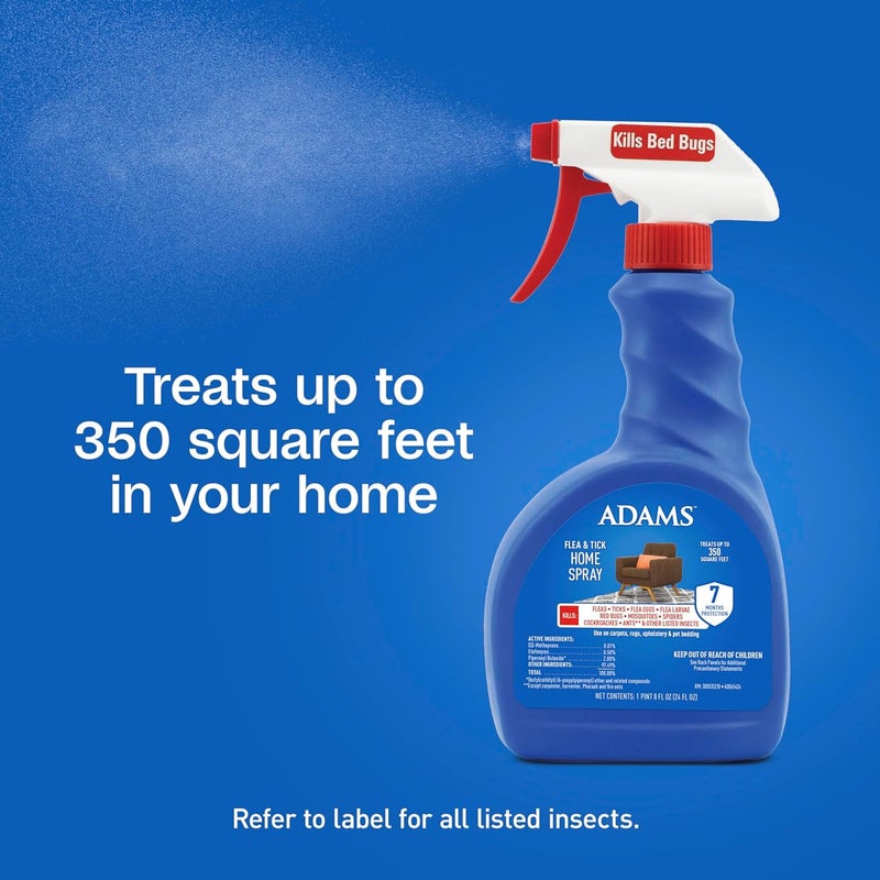 ADAMS Flea & Tick Home Spray, Kills Fleas, Flea Eggs, Flea Larvae, Bed Bugs, Ticks, Ants (Except Carpenter, Harvester, Pharaoh & Fire Ants), Cockroaches, Spiders, & Mosquitoes in The Home, 24 Fl Oz - Image 4
