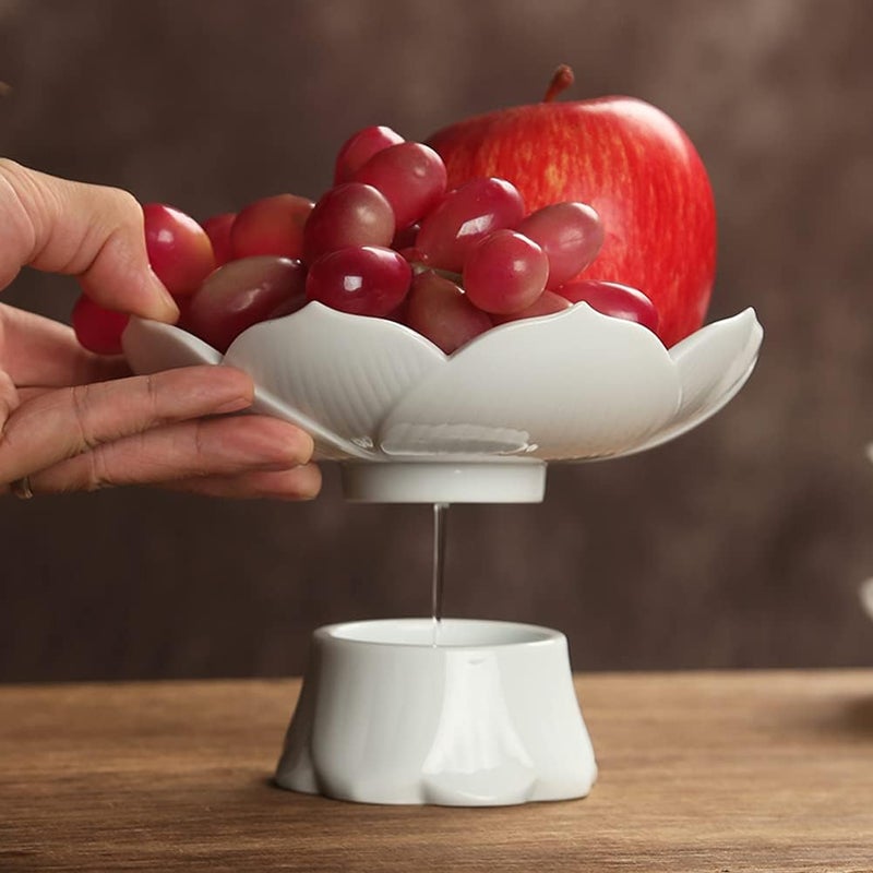 Kelendle Pedestal Fruit Bowl Centerpiece Decorative Compote Footed Bowl Ceramics Dessert Serving Bowl Tray Display Stand Lotus Drain Plate for Kitchen Counters for Fruits Breads Snacks Green - Image 4