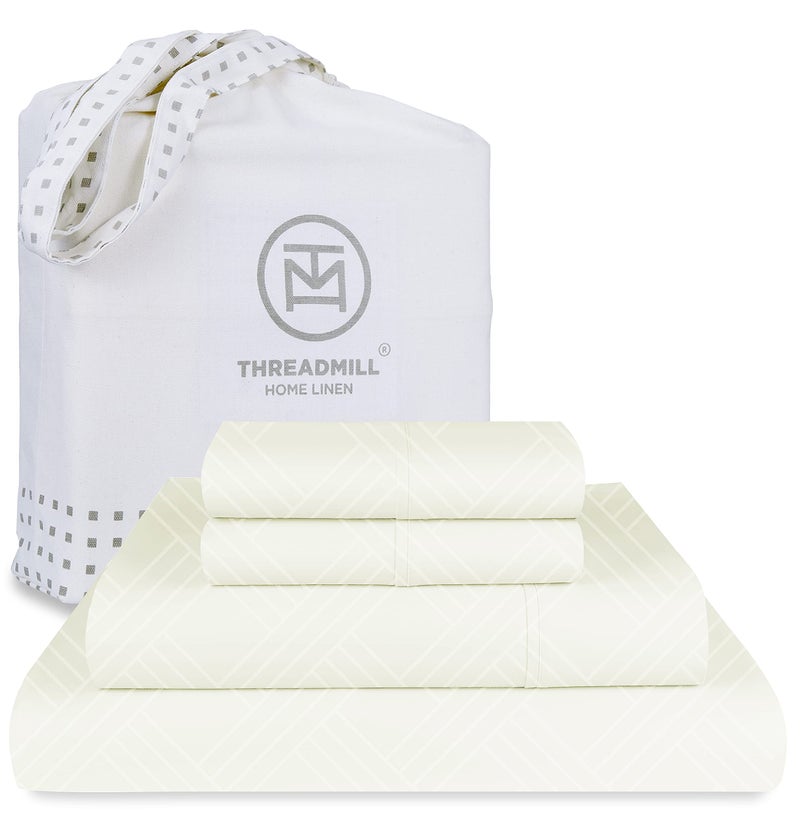 Threadmill Luxury 100 Cotton King Sheets  800 Thread Count Jacquard Celine Ivory Better Than Egyptian Cotton4 Pc Striped Bed Set Damask Sheets Fits 16 Deep Pocket