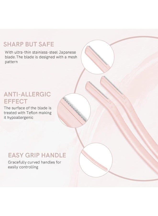 MJZ 3 Pack Eyebrow Razors, Stainless Steel Blade, Facial Hair Remover, Dermaplaning Tool, Travel Friendly, for Eyebrows, Upper Lip, for Women Men(Pink) - Image 4
