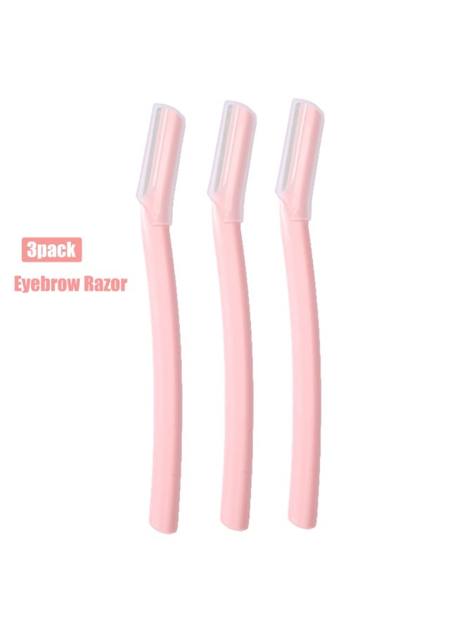 MJZ 3 Pack Eyebrow Razors, Stainless Steel Blade, Facial Hair Remover, Dermaplaning Tool, Travel Friendly, for Eyebrows, Upper Lip, for Women Men(Pink) - Image 1
