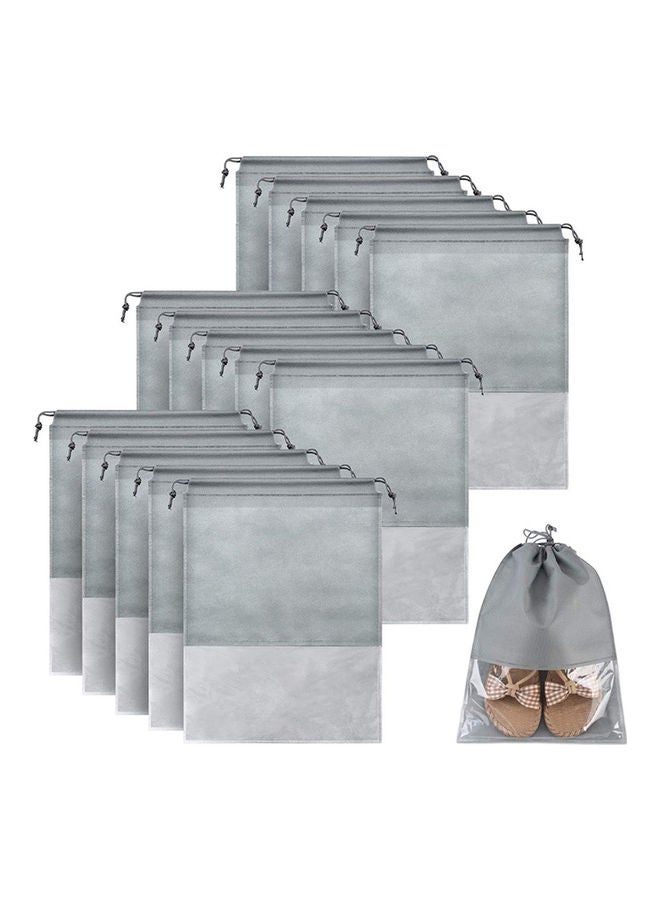 15-Piece Non-Woven Dust Proof Travel Shoe Bags Fabric Grey 32x44cm - Image 1