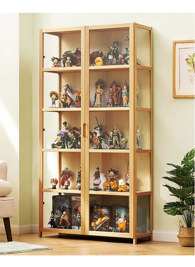 والالا خزانة عرض من الخيزران بخمس طبقات، حافظة عرض شفافة عصرية بسيطة، خزانة تحف، رف عرض زجاجي، رف منظم تخزين منزلي خشبي، خزانة كتب، رف كتب، مع باب نافذة أكريليك مزدوج - Image 1