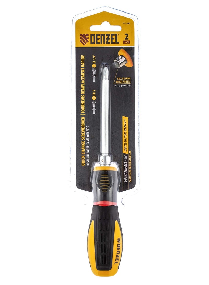 DENZEL Combination Screwdriver Interchangeable bits SL3/16"-PH2 Comfort Grip (7711580) - Image 1