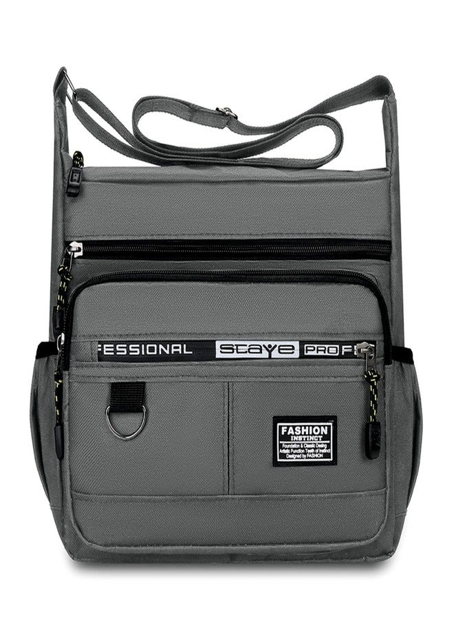 Nispruhay Casual Nylon Messenger Bag Waterproof Wear-resistant Backpack with Zipper Closure Multilayer Pocket Large Capacity Men's Tote Bag (Grey) - Image 1