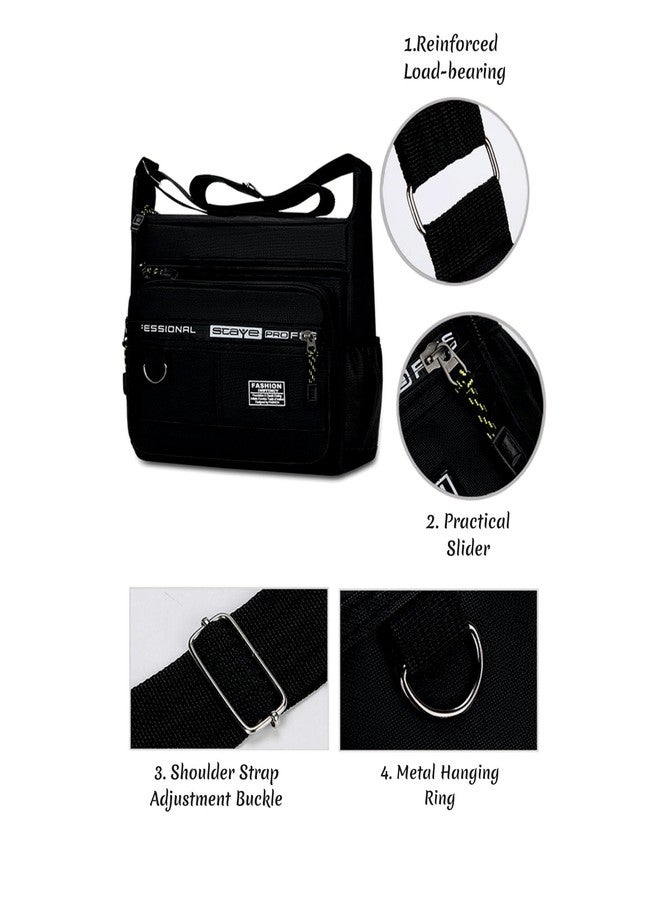 Nispruhay Casual Nylon Messenger Bag Waterproof Wear-resistant Backpack with Zipper Closure Multilayer Pocket Large Capacity Men's Tote Bag (Grey) - Image 4