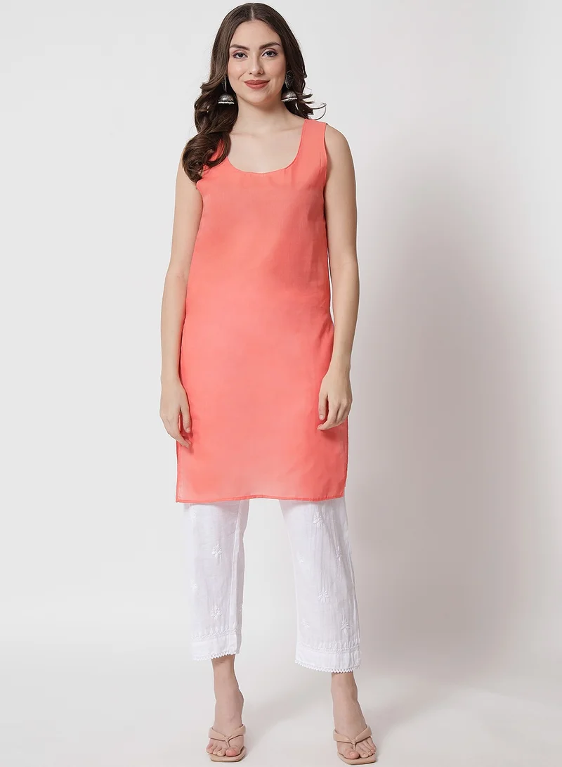 Alaya Hand Embroidered Chikankari Kota Straight Kurta With Slip-AL3540