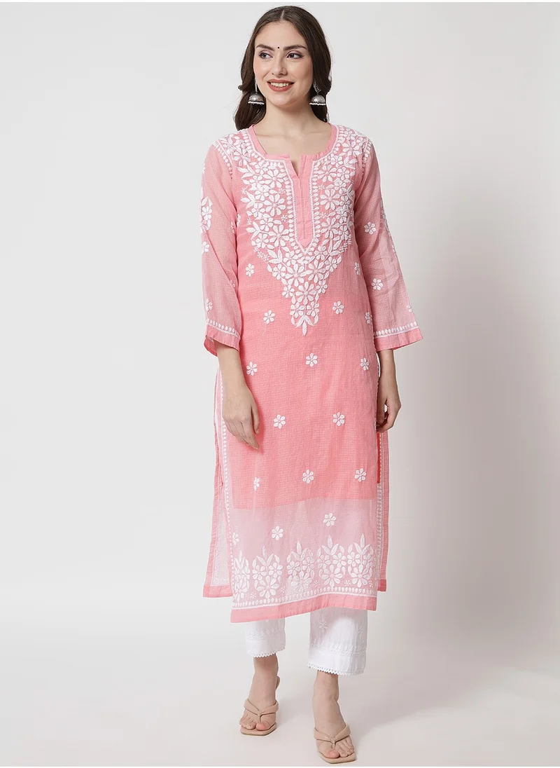 Alaya Hand Embroidered Chikankari Kota Straight Kurta With Slip-AL3540