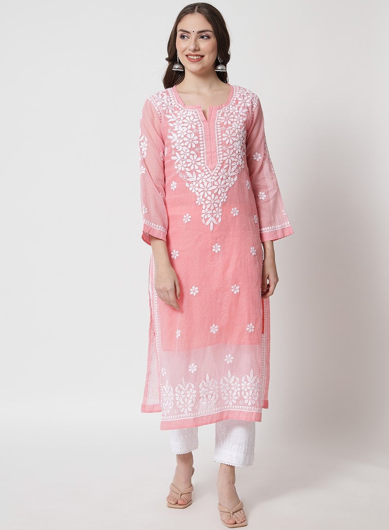 Alaya Hand Embroidered Chikankari Kota Straight Kurta With Slip-AL3540 - Image 2
