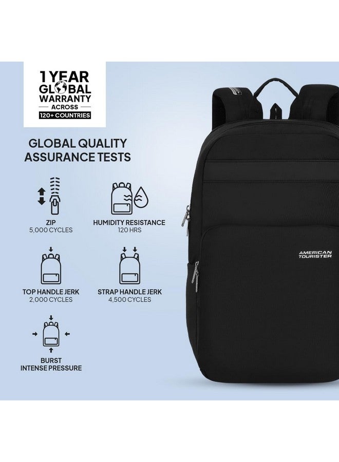 امريكان توريستر حقيبة ظهر كبيرة للكمبيوتر المحمول من American Tourister RON، 28 لترًا، حقائب متينة للرجال، حقيبة ظهر مدرسية جامعية هدية للرجال والنساء والأولاد والبنات والأطفال، سوداء، مع غطاء مطر - Image 3