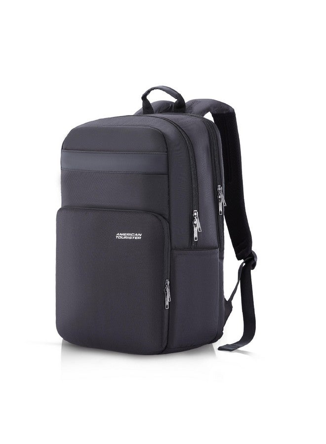 امريكان توريستر حقيبة ظهر كبيرة للكمبيوتر المحمول من American Tourister RON، 28 لترًا، حقائب متينة للرجال، حقيبة ظهر مدرسية جامعية هدية للرجال والنساء والأولاد والبنات والأطفال، سوداء، مع غطاء مطر - Image 1