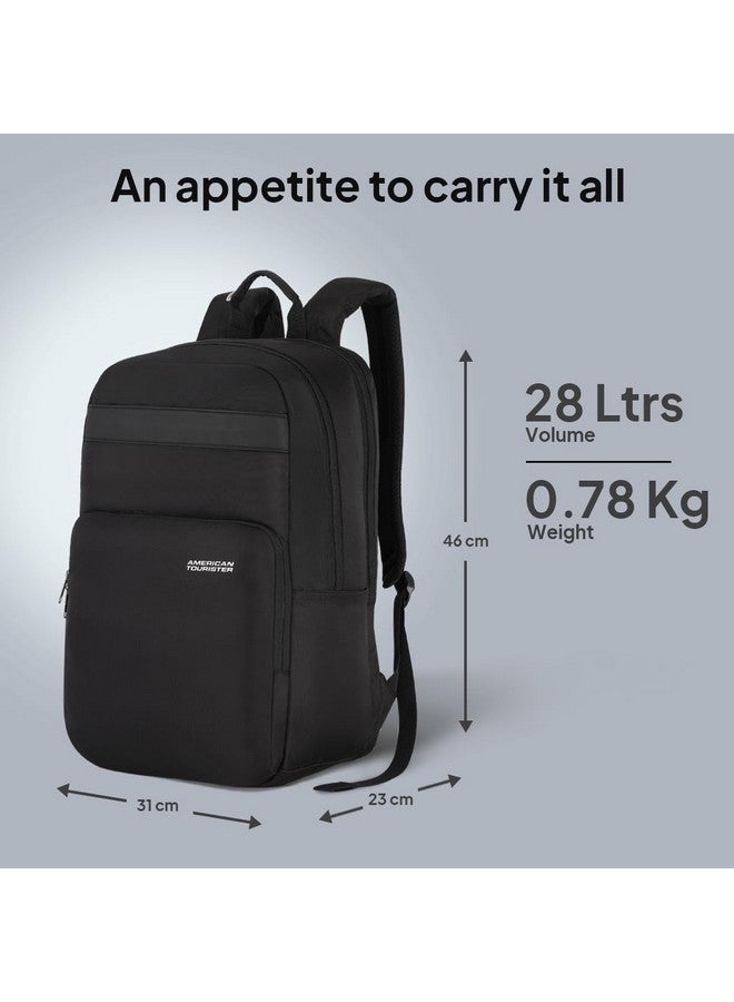 امريكان توريستر حقيبة ظهر كبيرة للكمبيوتر المحمول من American Tourister RON، 28 لترًا، حقائب متينة للرجال، حقيبة ظهر مدرسية جامعية هدية للرجال والنساء والأولاد والبنات والأطفال، سوداء، مع غطاء مطر - Image 2