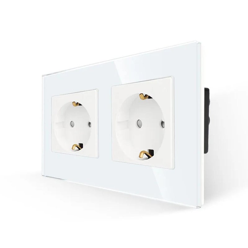 Double socket 2 column frame glass white - Image 1