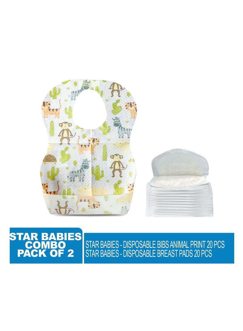 Star Babies - Combo Pack of 2- Disposable Bibs Animal Print (20 Pcs) with Breast Pad - Image 2