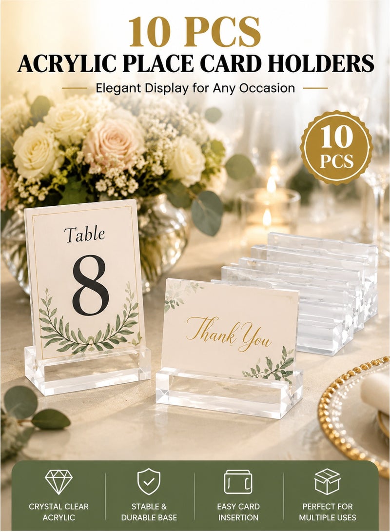10pcs Clear Acrylic Place Card Holders | Table Number & Name Card Display Stand | Wedding, Event, Restaurant & Office Sign Holder | Transparent Acrylic Base Table Sign Stand - Image 1
