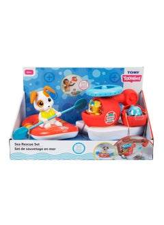 TOMY Toomies E73307C Ocean Rescue Bath Toy Set – Floating Helicopter & Rowing Raft Bundle for 12+ Months – Water Spinning Rotor and Dolphin Pourer | Multi-Colored  - Image 1