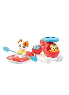 TOMY Toomies E73307C Ocean Rescue Bath Toy Set – Floating Helicopter & Rowing Raft Bundle for 12+ Months – Water Spinning Rotor and Dolphin Pourer | Multi-Colored  - Image 5