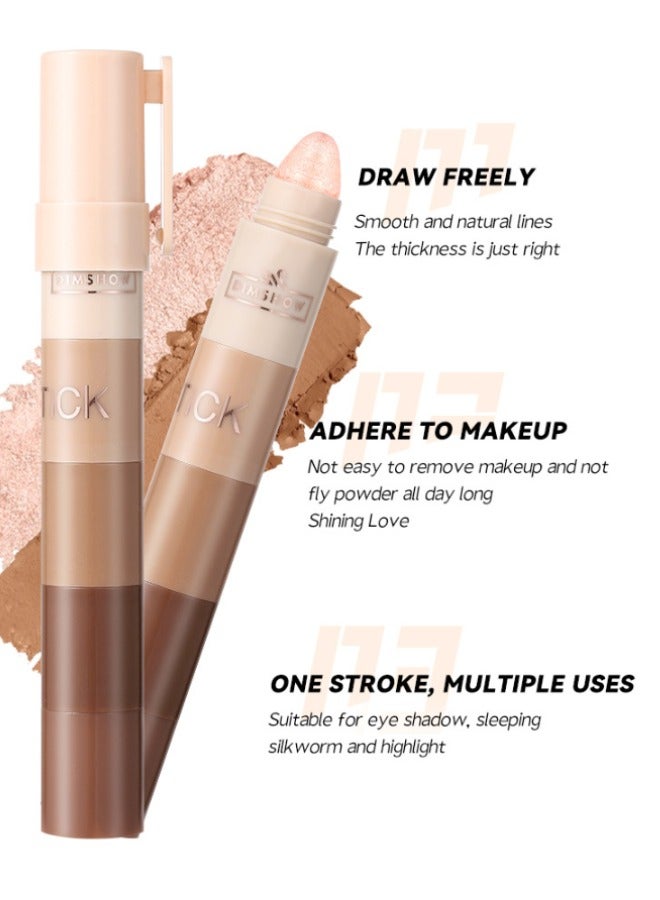 DIMSHOW 5Pcs Portable Eye Shadow Pen Multi-Functional Shiny Lazy Eye Shadow Pen High Light Contour Eye Silkworm Pen Pearl Waterproof Eye Shadow Stick Nude - Image 3