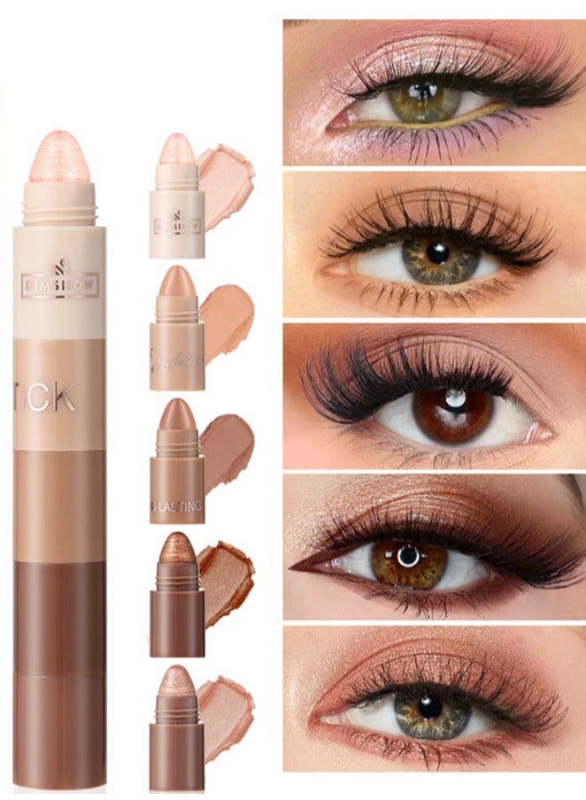 DIMSHOW 5Pcs Portable Eye Shadow Pen Multi-Functional Shiny Lazy Eye Shadow Pen High Light Contour Eye Silkworm Pen Pearl Waterproof Eye Shadow Stick Nude - Image 1