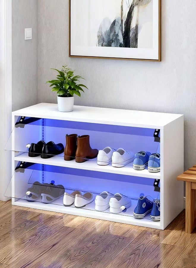 JCB CHIC Wooden Shoe Storage Cabinet，2 Layers Shoe Organizer Storage Box with Glass Door, RGB Led Light and APP Control ，Shoe Storage Bin Shoe Display Case for Entryway - Image 1