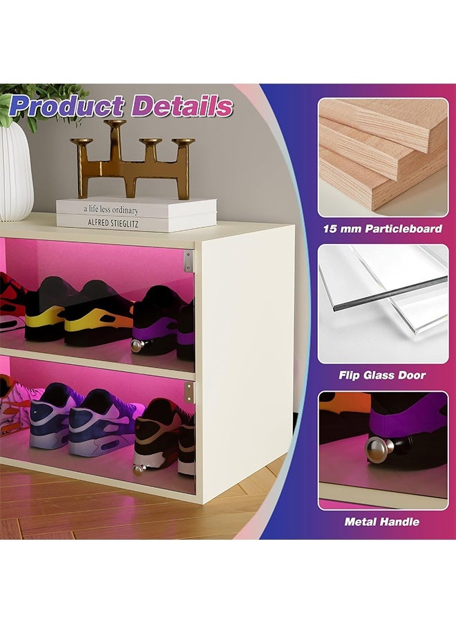 JCB CHIC Wooden Shoe Storage Cabinet，2 Layers Shoe Organizer Storage Box with Glass Door, RGB Led Light and APP Control ，Shoe Storage Bin Shoe Display Case for Entryway - Image 3