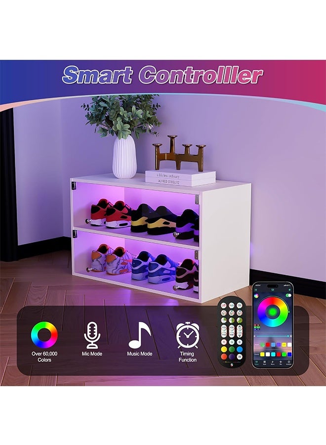 JCB CHIC Wooden Shoe Storage Cabinet，2 Layers Shoe Organizer Storage Box with Glass Door, RGB Led Light and APP Control ，Shoe Storage Bin Shoe Display Case for Entryway - Image 4