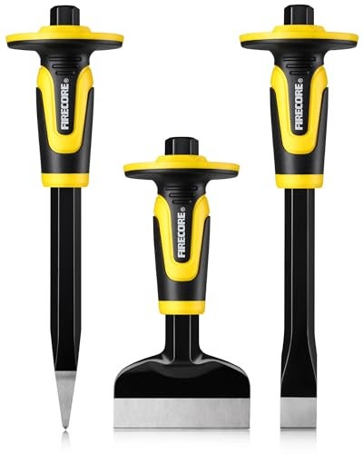 Firecore Rock Chisel Set, Firecore 3PCS Masonry Chisel with Hand Guard, Heavy Duty Point Flat Cold Chisel for Concrete Stone Brick Rock Tile Mortar Breaking Demolishing Carving Splitting Cutting Mason Tools - Image 1