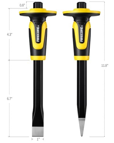 Firecore Rock Chisel Set, Firecore 3PCS Masonry Chisel with Hand Guard, Heavy Duty Point Flat Cold Chisel for Concrete Stone Brick Rock Tile Mortar Breaking Demolishing Carving Splitting Cutting Mason Tools - Image 5