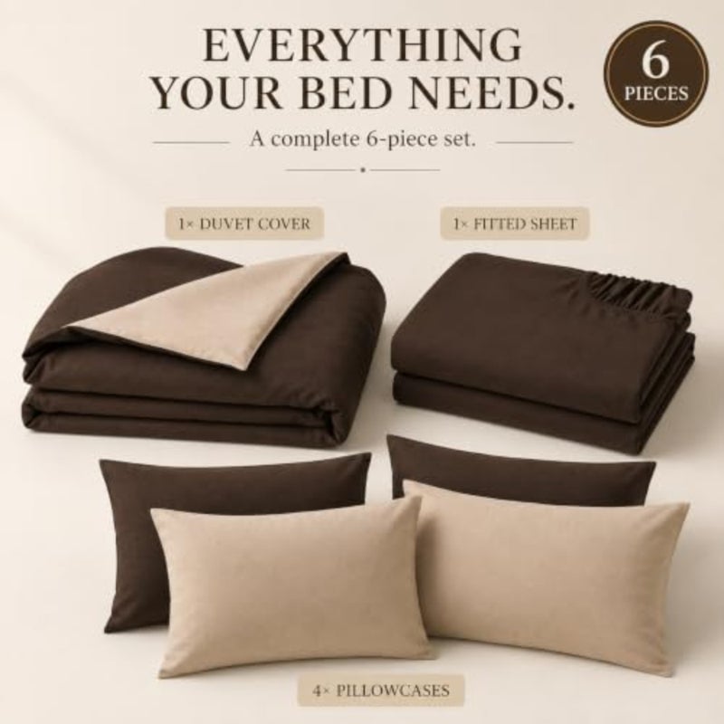 King Size Duvet Cover Set - 6 Pcs 220x240cm Reversible Soft Microfiber Duvet Cover, Fitted Sheet and 4 Pillowcases Wrinkle-Free, Easy Care Made in UAE - Image 3