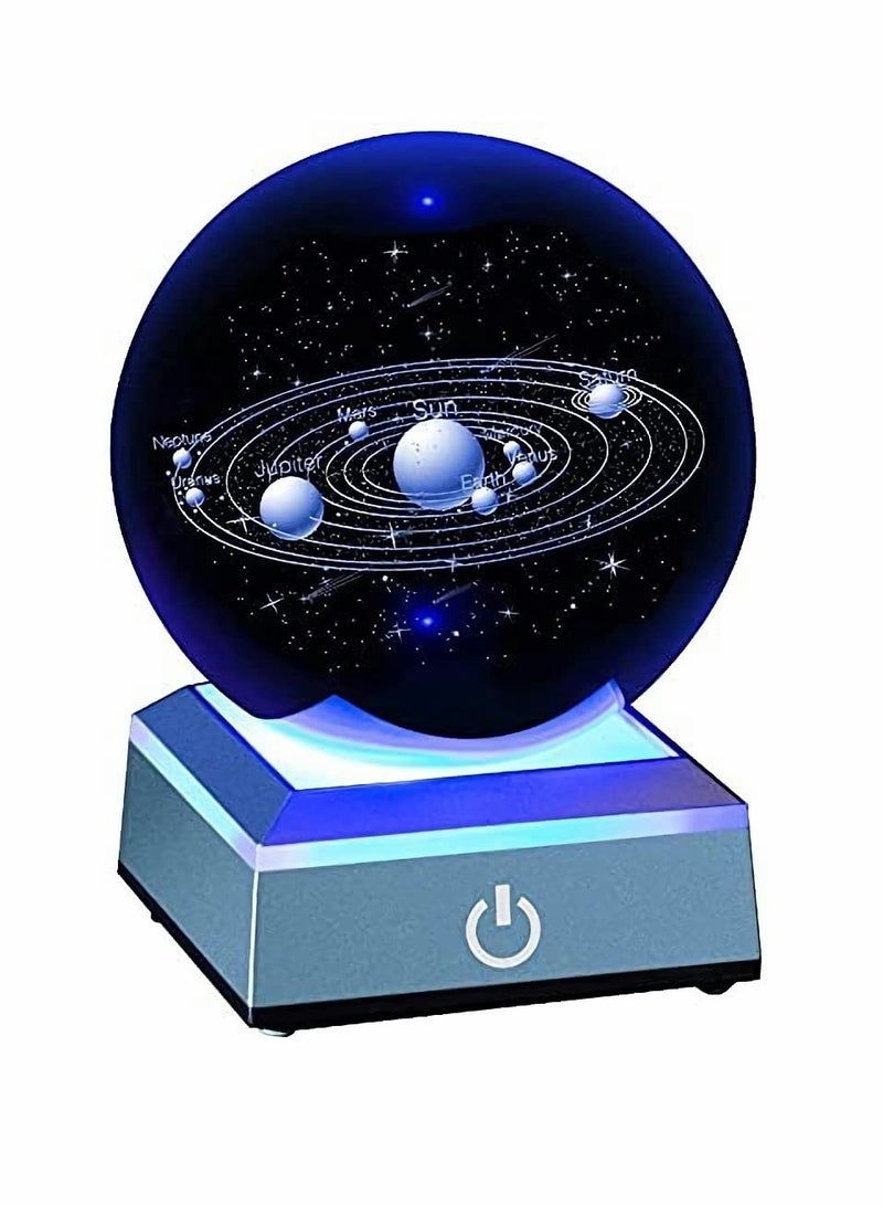 كاست ويف 3D Solar System Model Crystal Ball 80mm 3.15 Engraved Hologram with Light Up Base Planet Model Science Astronomy Learning Toys Educational Gift for Kids - Image 1